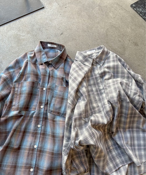 PILIT(ピリット)の「ビッグチェックシャツ(シャツ/ブラウス・レディース・ブルー/グレー・MEDIUM)」の21枚目の写真