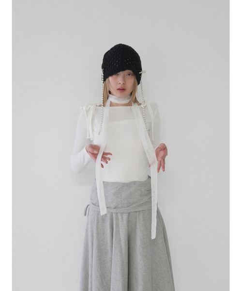 Uenui(ウニュイ)の「【 cunii 】リボンストラップ オフショルダー トップス(Tシャツ/カットソー・レディース・ピンク/ブラック/アイボリー/ネイビー・FREE)」の5枚目の写真