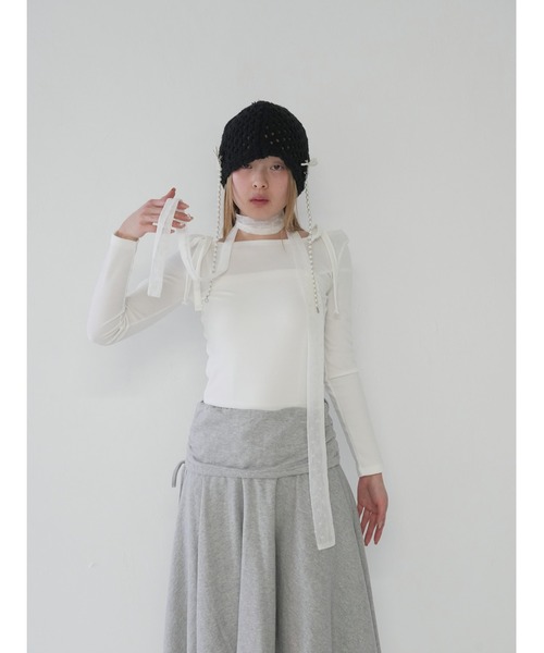 Uenui(ウニュイ)の「【 cunii 】リボンストラップ オフショルダー トップス(Tシャツ/カットソー・レディース・ピンク/ブラック/アイボリー/ネイビー・FREE)」の7枚目の写真