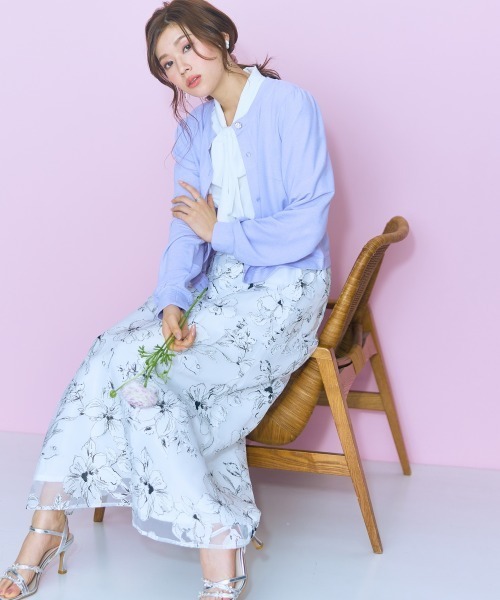 marun(マルン)の「<大きいサイズ>オーガンジーシアー花柄スカート marun(スカート・レディース・ホワイト/ブラック・L/5L/4L/3L/LL)」の15枚目の写真