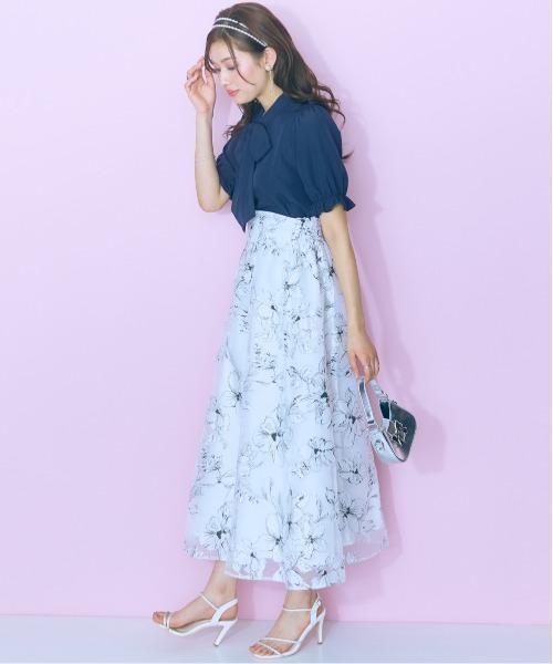 marun(マルン)の「<大きいサイズ>オーガンジーシアー花柄スカート marun(スカート・レディース・ホワイト/ブラック・L/5L/4L/3L/LL)」の17枚目の写真