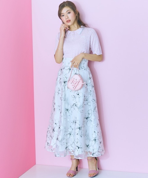 marun(マルン)の「<大きいサイズ>オーガンジーシアー花柄スカート marun(スカート・レディース・ホワイト/ブラック・L/5L/4L/3L/LL)」の19枚目の写真