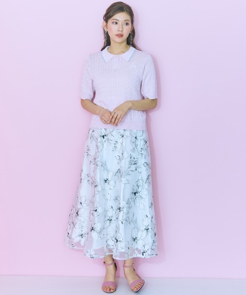 marun(マルン)の「<大きいサイズ>オーガンジーシアー花柄スカート marun(スカート・レディース・ホワイト/ブラック・L/5L/4L/3L/LL)」の8枚目の写真