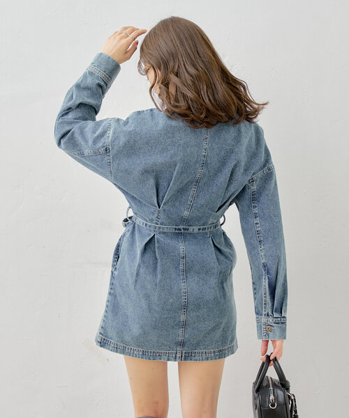 Chico（チコ）の「デニム切り替えミニワンピース（ワンピース・レディース・ピンク/ネイビー/ベージュ・FREE）」の5枚目の写真