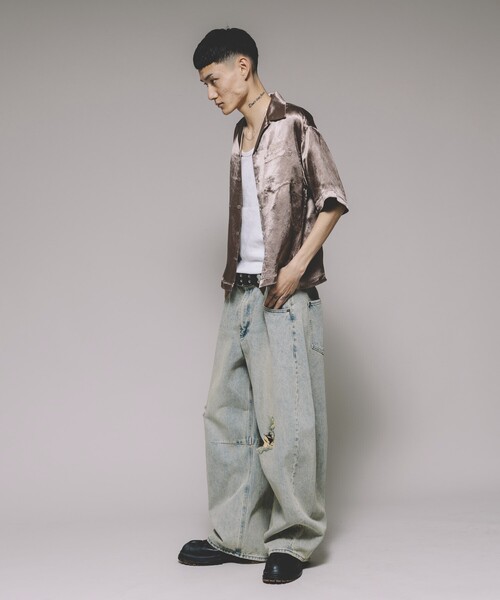 Schott ブラック ショートスリーブシャツ セール】Schott/ショット 別注 RAYON SUKA ASING S/S SHT