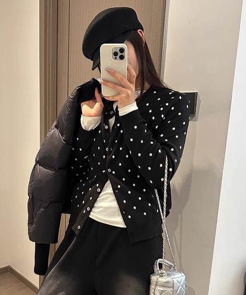 MEMECLE（メメクル）の「【 MEMECLE / メメクル 】ドット ニットカーディガン（カーディガン/ボレロ・レディース・ブラック/グレー・FREE）」の5枚目の写真