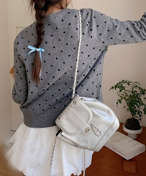 MEMECLE（メメクル）の「【 MEMECLE / メメクル 】ドット ニットカーディガン（カーディガン/ボレロ・レディース・ブラック/グレー・FREE）」の11枚目の写真