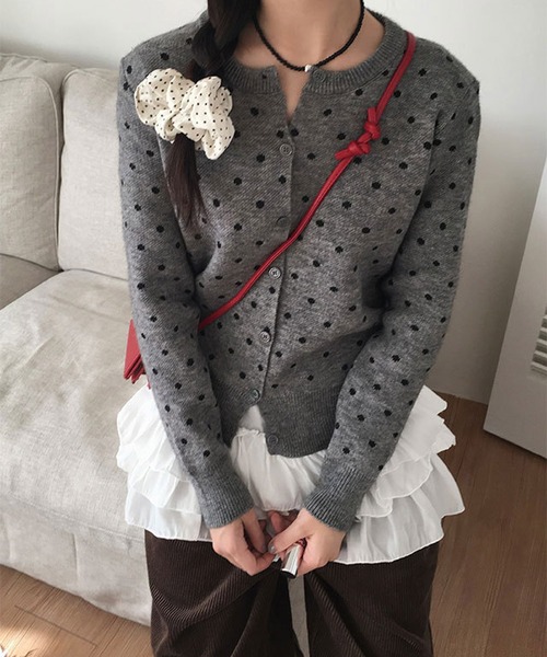 MEMECLE（メメクル）の「【 MEMECLE / メメクル 】ドット ニットカーディガン（カーディガン/ボレロ・レディース・ブラック/グレー・FREE）」の18枚目の写真