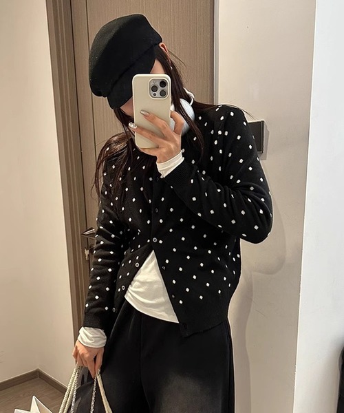 MEMECLE（メメクル）の「【 MEMECLE / メメクル 】ドット ニットカーディガン（カーディガン/ボレロ・レディース・ブラック/グレー・FREE）」の19枚目の写真