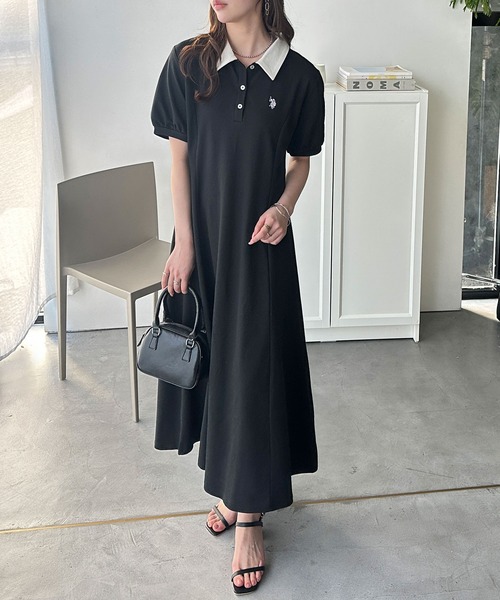 U.S. POLO ASSN.（ユーエスポロアッスン）の「GeeRA別注【U.S. POLO ASSN.】ポロ衿ワンピ―ス（ワンピース・レディース・ネイビー/杢グレー/ブラック/グレー系その他/ブラック系その他/ネイビー系1/ブラック×ホワイト/ブラック系その他2・LARGE/X-LARGE/MEDIUM）」の3枚目の写真