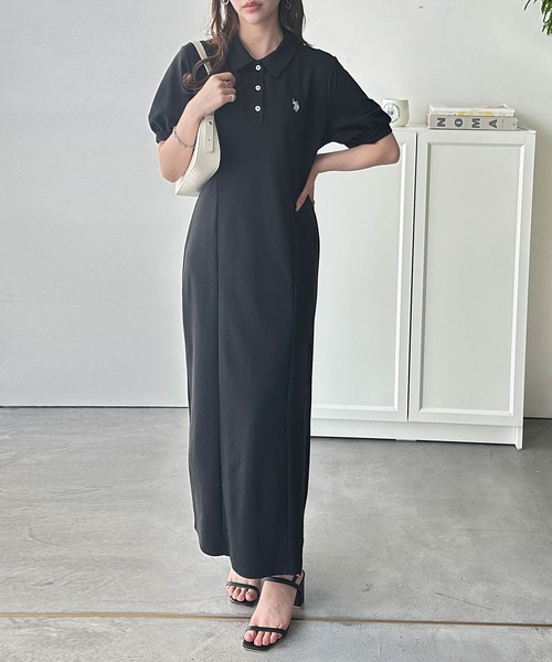 U.S. POLO ASSN.（ユーエスポロアッスン）の「GeeRA別注【U.S. POLO ASSN.】ポロ衿ワンピ―ス（ワンピース・レディース・ネイビー/杢グレー/ブラック/グレー系その他/ブラック系その他/ネイビー系1/ブラック×ホワイト/ブラック系その他2・LARGE/X-LARGE/MEDIUM）」の4枚目の写真