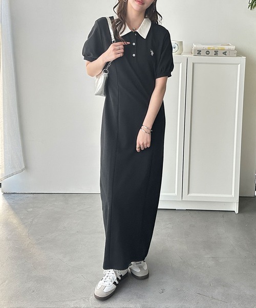 U.S. POLO ASSN.（ユーエスポロアッスン）の「GeeRA別注【U.S. POLO ASSN.】ポロ衿ワンピ―ス（ワンピース・レディース・ネイビー/杢グレー/ブラック/グレー系その他/ブラック系その他/ネイビー系1/ブラック×ホワイト/ブラック系その他2・LARGE/X-LARGE/MEDIUM）」の5枚目の写真