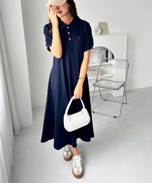 未開封 GeeRA U.S. POLO ASSN. ポロ衿ワンピ―ス　M グレー U.S. POLO ASSN. ワンピース GeeRA別注「U.S. ASSN.」ポロ衿