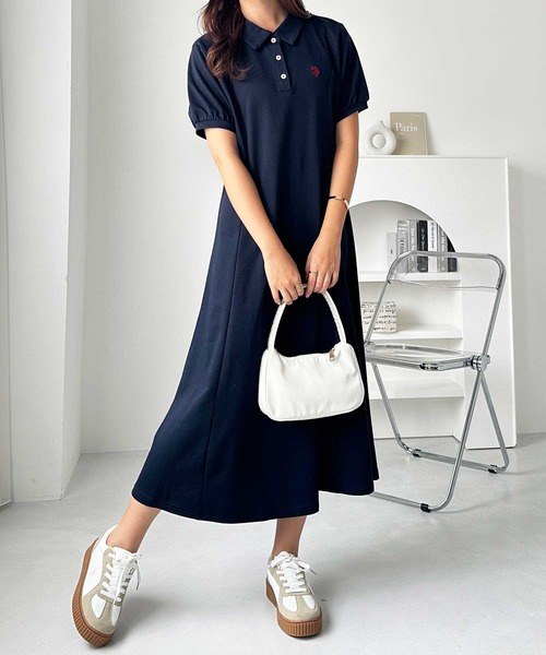 U.S. POLO ASSN.（ユーエスポロアッスン）の「GeeRA別注【U.S. POLO ASSN.】ポロ衿ワンピ―ス（ワンピース・レディース・杢グレー/ブラック/ネイビー・LARGE/X-LARGE/MEDIUM）」の9枚目の写真