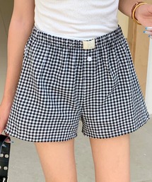 【2023年新作リゾートウェア】ギンガムチェックハイウエストショートパンツ ギンガムチェックハイウエストショートパンツ(238023)｜水着