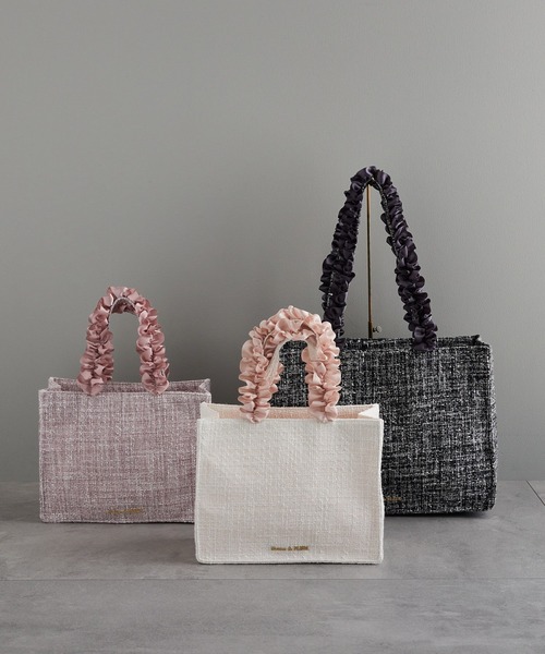 ハンドメイド ♡ 完成品 フリルバッグ フリルトート ツイードバッグ サマンサベガ SAMANTHAVEGA ツイードフリルトート(小) (オフ