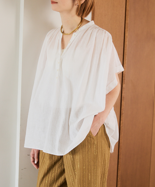 【新品】Spick and Span コットンリネンスクエアフレンチスリーブ 白 Spick & Span｜《WEB限定》コットンリネンスクエアフレンチ