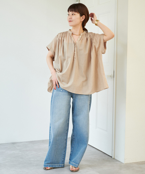 WEB限定》コットンリネンスクエアフレンチスリーブ（シャツ