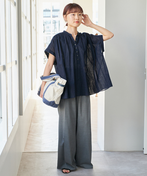 WEB限定》コットンリネンスクエアフレンチスリーブ（シャツ