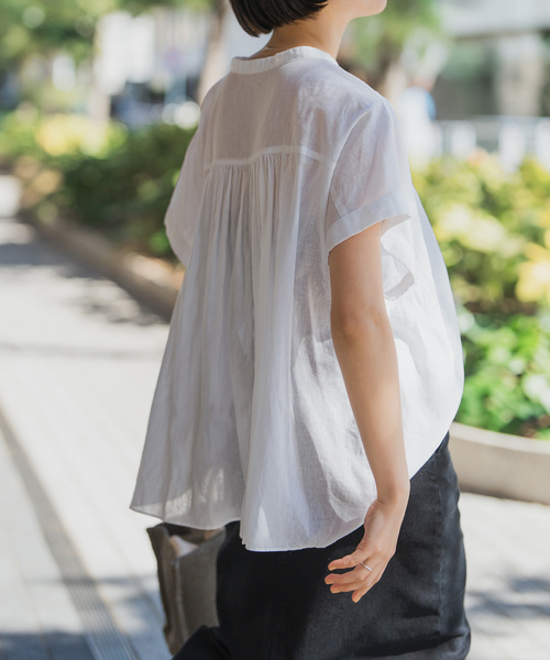【新品】Spick and Span コットンリネンスクエアフレンチスリーブ 白 Spick＆Span ブラウス シャツ 「WEB限定」コットンリネン