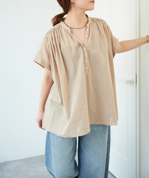 セール】《WEB限定》コットンリネンスクエアフレンチスリーブ