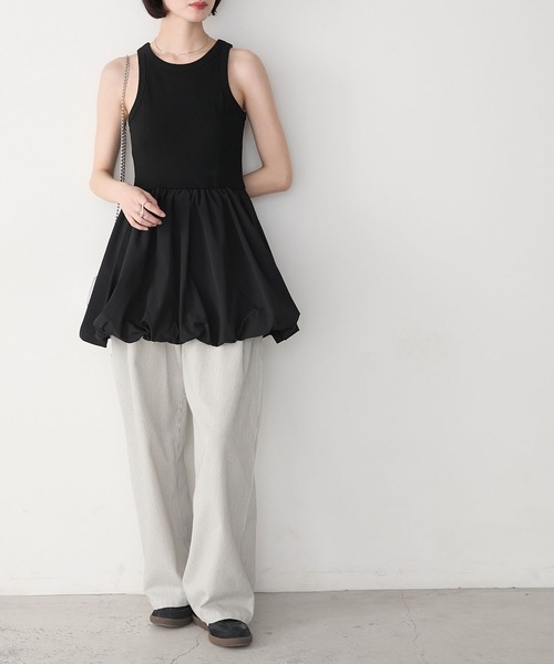 forksy.(フォルクシー)の「【forksy.】アメスリタンク ドッキング バルーンスカート ミニワンピース(タンクトップ・レディース・ブラック/オフホワイト/グレー・FREE)」の9枚目の写真