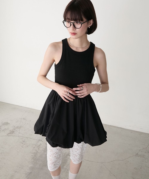 forksy.(フォルクシー)の「【forksy.】アメスリタンク ドッキング バルーンスカート ミニワンピース(タンクトップ・レディース・ブラック/オフホワイト/グレー・FREE)」の12枚目の写真