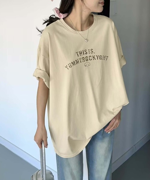 aimoha(アイモハ)の「メッセージプリントTシャツ(Tシャツ/カットソー・レディース・ホワイト/ブラック/イエロー/チョコ・FREE)」の2枚目の写真