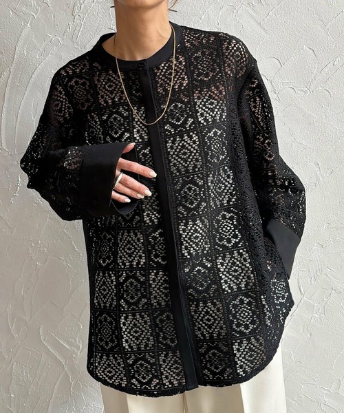 Doula Doula（ドゥーラドゥーラ）の「パネルレースノーカラーブラウス（シャツ/ブラウス・レディース・ブラック/アイボリー・FREE）」の13枚目の写真