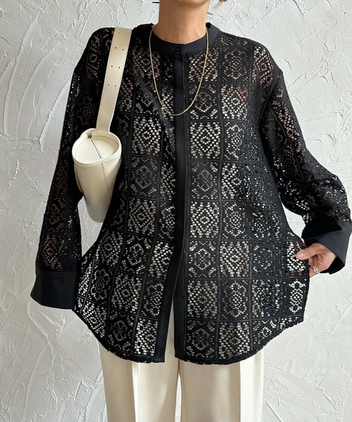 Doula Doula（ドゥーラドゥーラ）の「パネルレースノーカラーブラウス（シャツ/ブラウス・レディース・ブラック/アイボリー・FREE）」の14枚目の写真