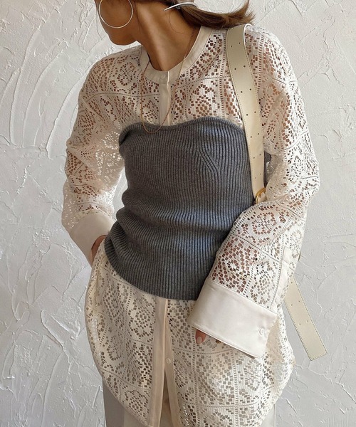 Doula Doula（ドゥーラドゥーラ）の「パネルレースノーカラーブラウス（シャツ/ブラウス・レディース・ブラック/アイボリー・FREE）」の6枚目の写真