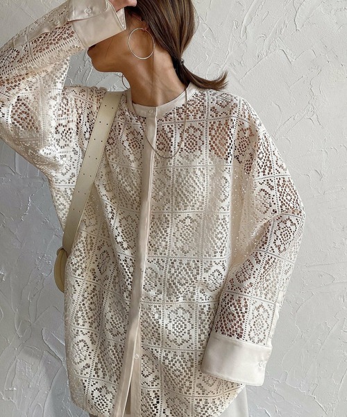 Doula Doula（ドゥーラドゥーラ）の「パネルレースノーカラーブラウス（シャツ/ブラウス・レディース・ブラック/アイボリー・FREE）」の9枚目の写真