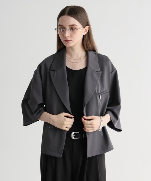ELLUV(エルブ)の「【ELLUV/エルヴ】ジップギミック ハーフスリーブ ショートテーラードジャケット(テーラードジャケット・メンズ・グレー/ブラック/ベージュ/ブラック系その他・L/M/S/XS)」の10枚目の写真