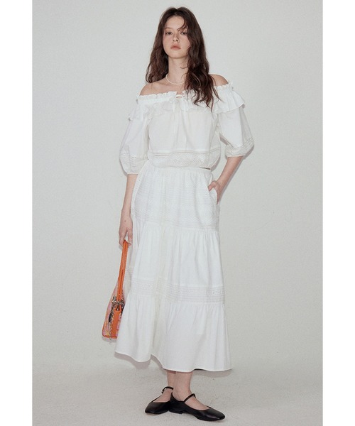 Fano Studios（ファノ ストゥディオズ）の「ティアード ロングスカート  FX25B041【Fano Studios】【2025SS】（スカート・レディース・ホワイト・L/M/S）」の4枚目の写真