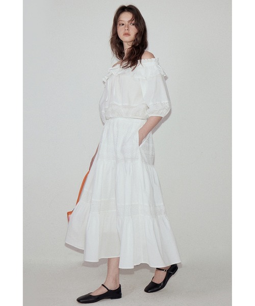 Fano Studios（ファノ ストゥディオズ）の「ティアード ロングスカート  FX25B041【Fano Studios】【2025SS】（スカート・レディース・ホワイト・L/M/S）」の5枚目の写真