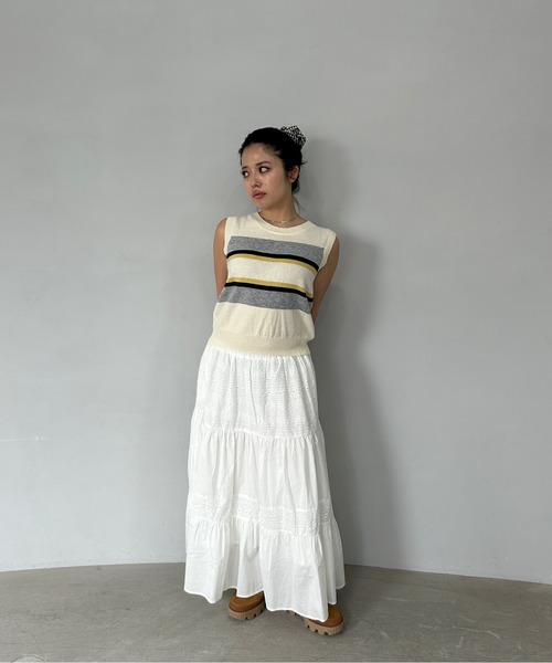 Fano Studios（ファノ ストゥディオズ）の「ティアード ロングスカート  FX25B041【Fano Studios】【2025SS】（スカート・レディース・ホワイト・L/M/S）」の13枚目の写真