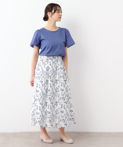 LAURA ASHLEY(ローラアシュレイ)の「【コットン100%/ウエストゴム/タックあり】サマーパレス柄 タイプライタースカート(スカート・レディース・ホワイト系その他/ネイビー系/スモーキーグリーン系1・40/38)」の18枚目の写真