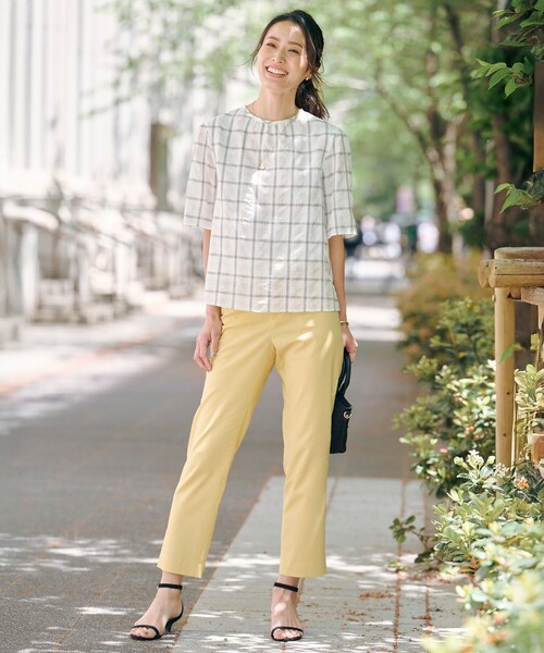 J.PRESS Ladies(J.プレス レディス)の「【洗える】SHEER チェック フレアスリーブ ブラウス(シャツ/ブラウス・レディース・ピーコックグリーン系3/オレンジ系3/ホワイト系3・XS)」の4枚目の写真