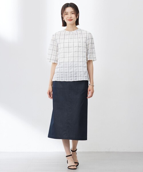 J.PRESS Ladies(J.プレス レディス)の「【洗える】SHEER チェック フレアスリーブ ブラウス(シャツ/ブラウス・レディース・ピーコックグリーン系3/オレンジ系3/ホワイト系3・XS)」の6枚目の写真