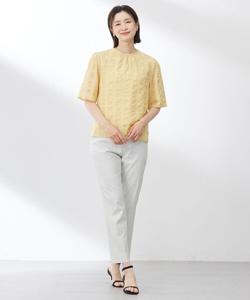 ブラウス シャツ 「洗える」SHEER チェック フレアスリーブ ブラウス レディース J.PRESS｜【洗える】SHEER チェック フレアスリーブ ブラウス