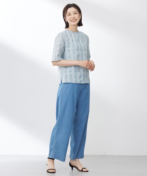 J.PRESS Ladies(J.プレス レディス)の「【洗える】SHEER チェック フレアスリーブ ブラウス(シャツ/ブラウス・レディース・ピーコックグリーン系3/オレンジ系3/ホワイト系3・XS)」の11枚目の写真