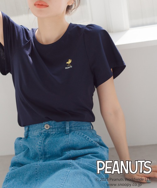 MISCH MASCH(ミッシュマッシュ)の「PEANUTSデザイン袖フレアTシャツ(Tシャツ/カットソー・レディース・ホワイト/ネイビー・フリ-)」の2枚目の写真