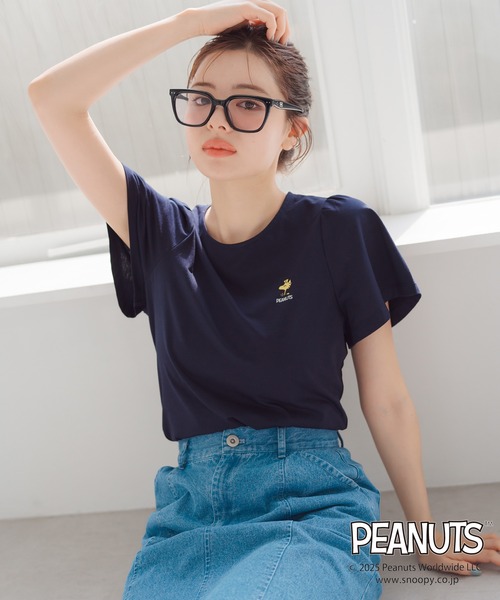 MISCH MASCH(ミッシュマッシュ)の「PEANUTSデザイン袖フレアTシャツ(Tシャツ/カットソー・レディース・ホワイト/ネイビー・フリ-)」の4枚目の写真