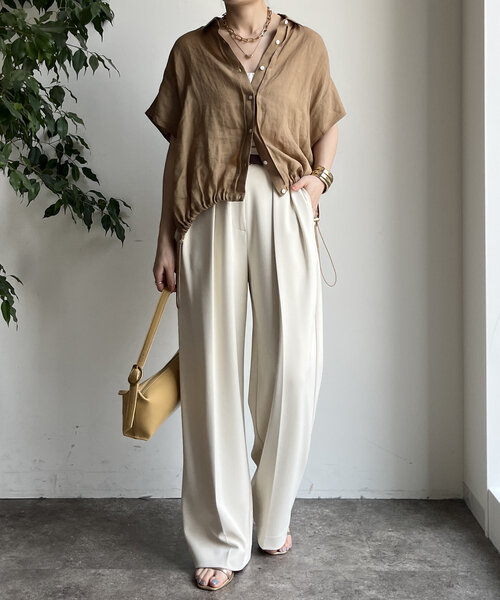 DouDou(ドゥドゥ)の「ダブルタックワイドパンツ(その他パンツ・レディース・オフホワイト/ブラック/ミント・36/38)」の4枚目の写真