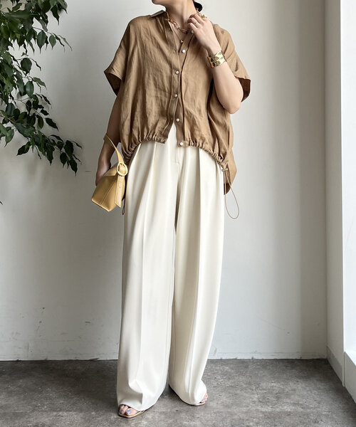 DouDou(ドゥドゥ)の「ダブルタックワイドパンツ(その他パンツ・レディース・オフホワイト/ブラック/ミント・36/38)」の7枚目の写真