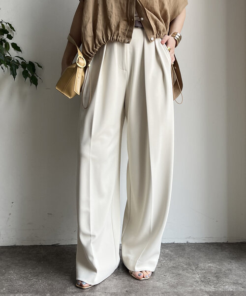 DouDou(ドゥドゥ)の「ダブルタックワイドパンツ(その他パンツ・レディース・オフホワイト/ブラック/ミント・36/38)」の10枚目の写真