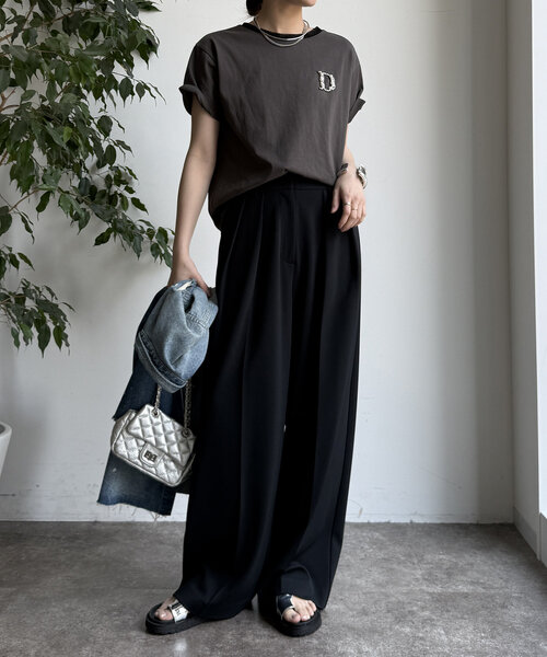 DouDou(ドゥドゥ)の「ダブルタックワイドパンツ(その他パンツ・レディース・オフホワイト/ブラック/ミント・36/38)」の13枚目の写真