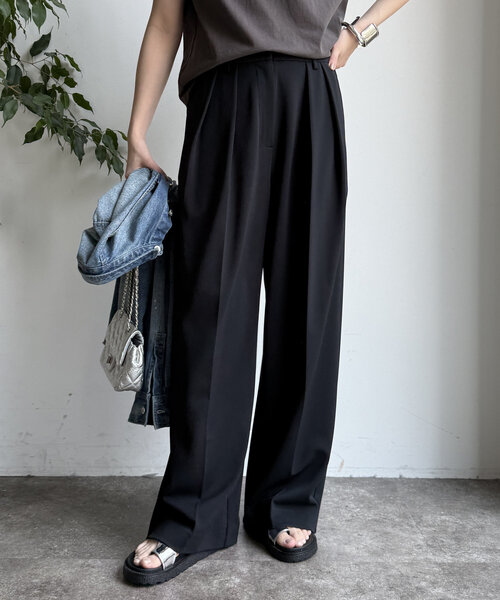 DouDou(ドゥドゥ)の「ダブルタックワイドパンツ(その他パンツ・レディース・オフホワイト/ブラック/ミント・36/38)」の18枚目の写真