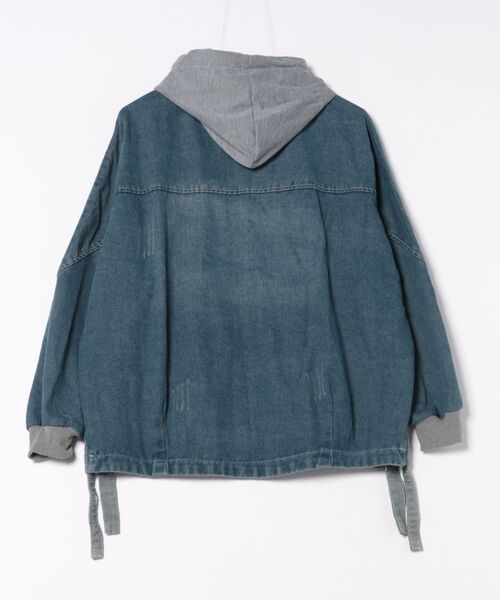 BLANC FICELLE（ブランフィセル）の「フード付き　デニム　ジャケット　ZIP　UP（デニムジャケット・レディース・インディゴブルー・M/L/XL）」の3枚目の写真