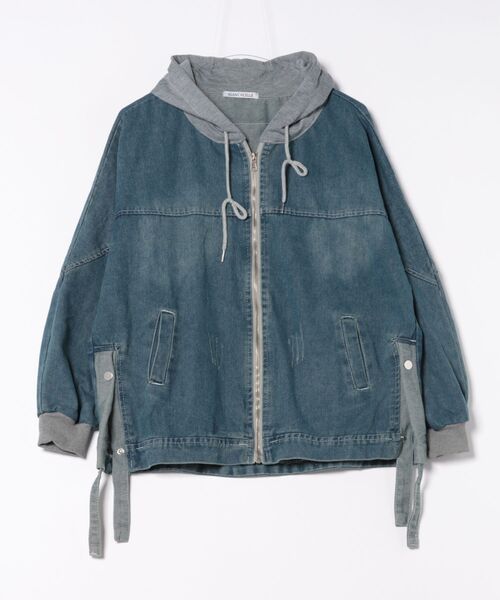 BLANC FICELLE（ブランフィセル）の「フード付き　デニム　ジャケット　ZIP　UP（デニムジャケット・レディース・インディゴブルー・M/L/XL）」の10枚目の写真